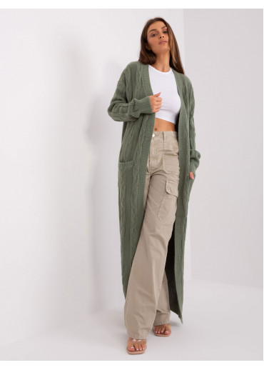 Khaki zelený dlhý kardigán