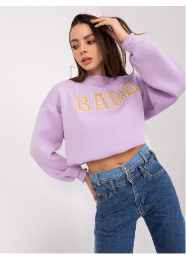 Fialová mikina s nápisom