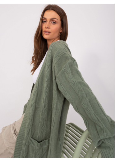 Khaki zelený dlhý kardigán