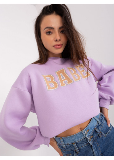 Fialová mikina s nápisom