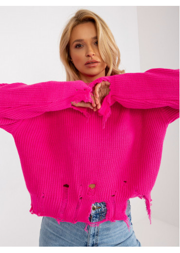Neónovo ružový potrhaný sveter