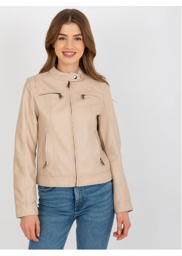 Béžovo hnedá koženková bunda