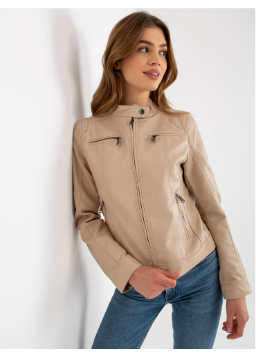 Béžovo hnedá koženková bunda