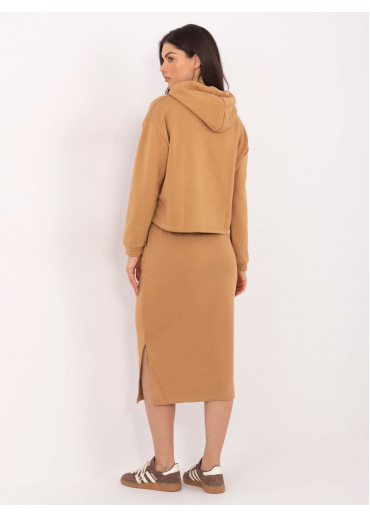 Karamelovo hnedá teplákova súprava so sukňou