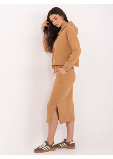 Karamelovo hnedá teplákova súprava so sukňou