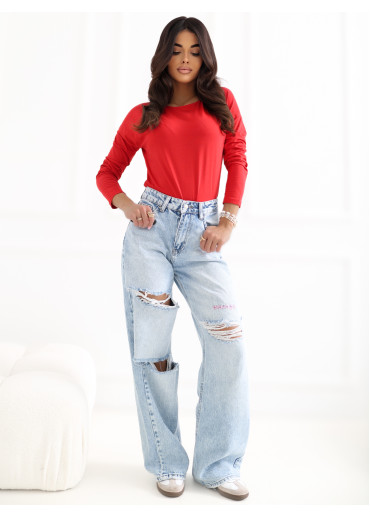 Červené basic tričko s dlhým rukávom